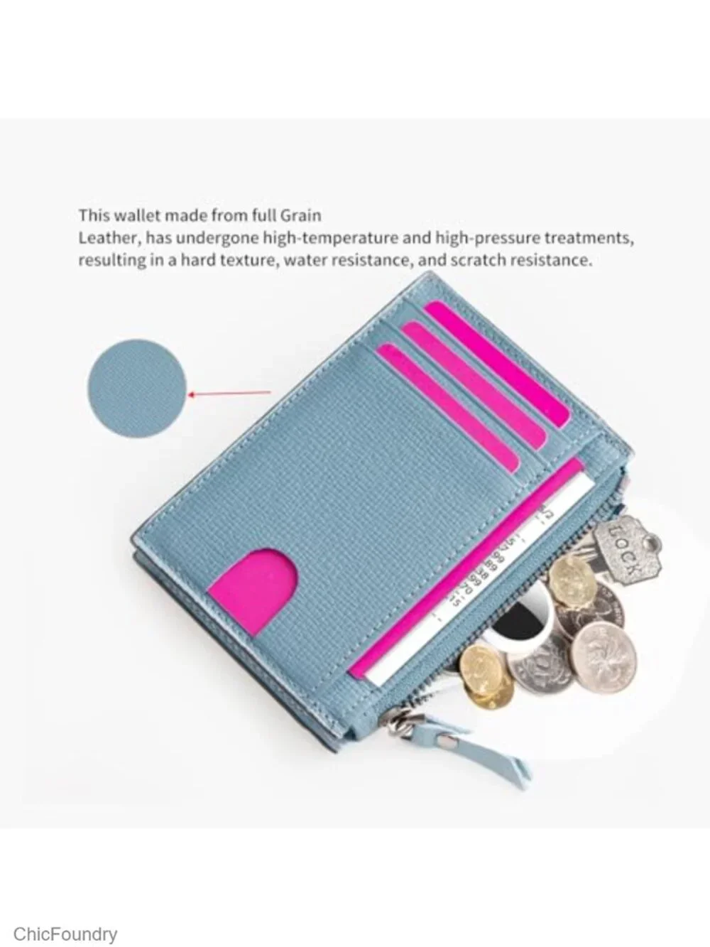 Genuine Leather Slim RFID Blocking Wallet for Women, Card Holder with Zippered